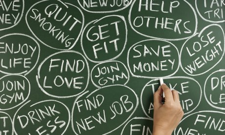 New year's resolutions on chalk board