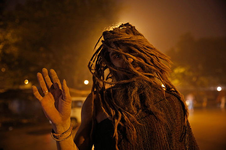 Weekend in pictures: Allahabad, Inida: A Sadhu, or Hindu holy man, gestures 