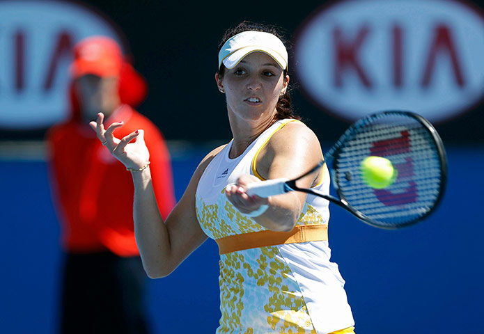 aussie open: Laura Robson of Britain hits a return 