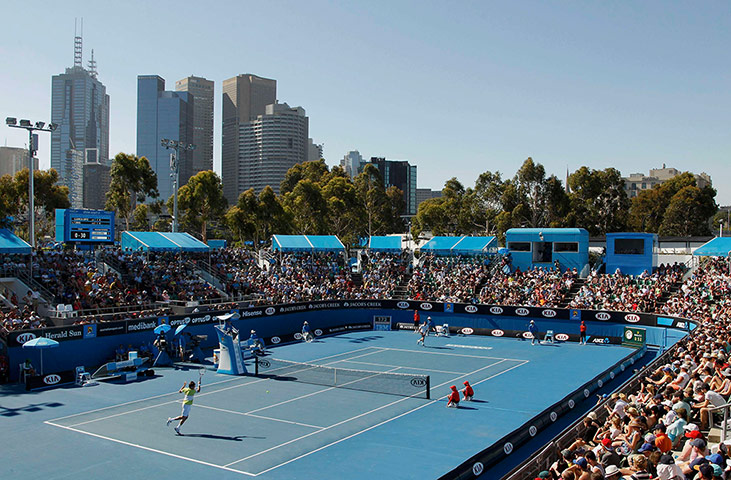 aussie open: Tommy Haas of Germany hits a return