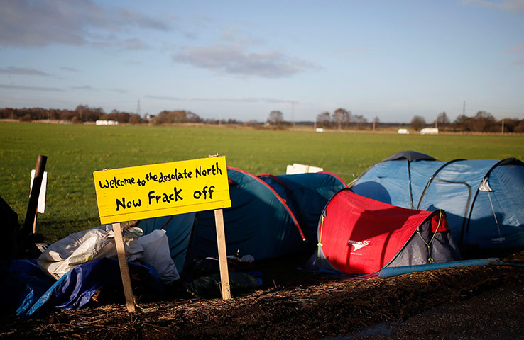 Anti-fracking protest: IGas Energy exploratory gas drilling site at Barton Moss
