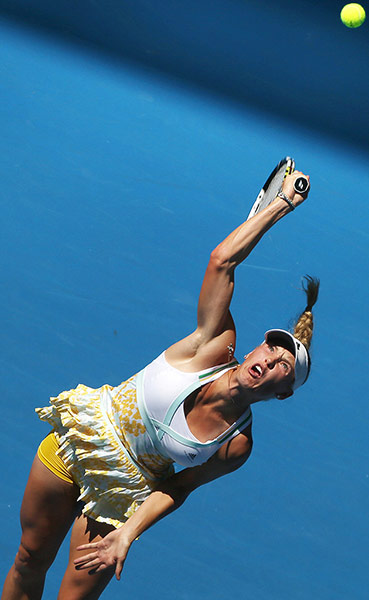 Aussie open day 2: Caroline Wozniacki fires a serve