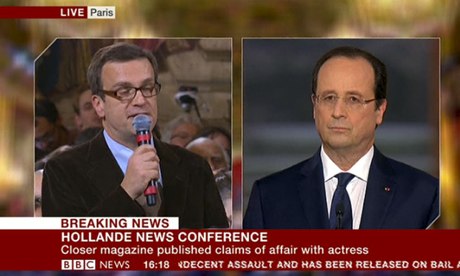 Francois Hollande is asked whether Valerie Trierweiler is still the first lady of France.