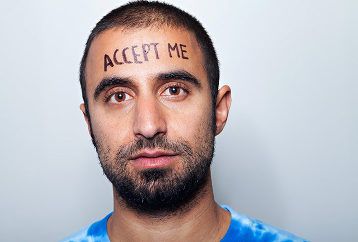 Big Picture - What I Be: man with accept me written on forehead