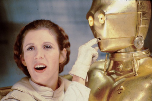 Carrie Fisher in playful mood on set.