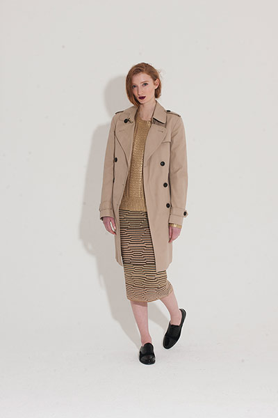 All Ages metal: metallic knit jumper gold beige macintosh black brogues