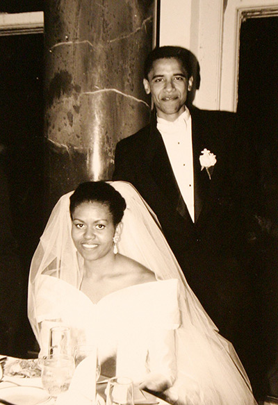 Michelle Obama at 50: Senator Barack Obama poses with his new wife Michelle Robinson Obama at the