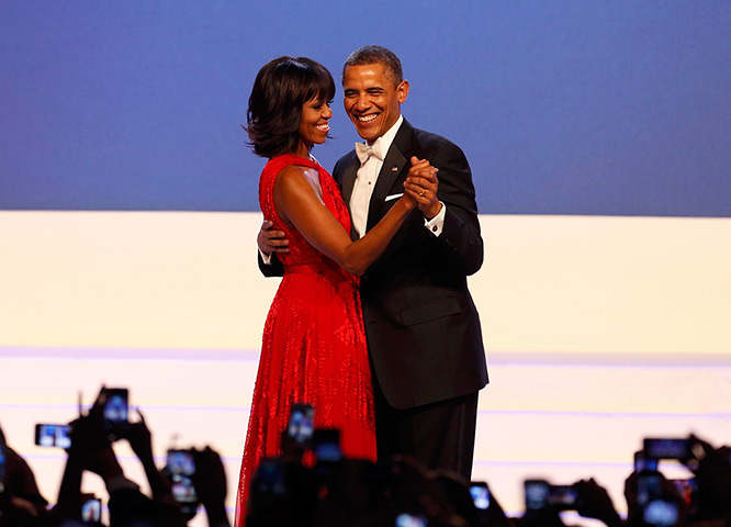 Michelle Obama at 50: January 21, 2013: President Barack Obama and first lady Michelle Obama danc