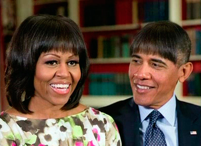 Michelle Obama at 50: April 27, 2013: Michelle Obama's new hairstyle is mocked in a photo montage