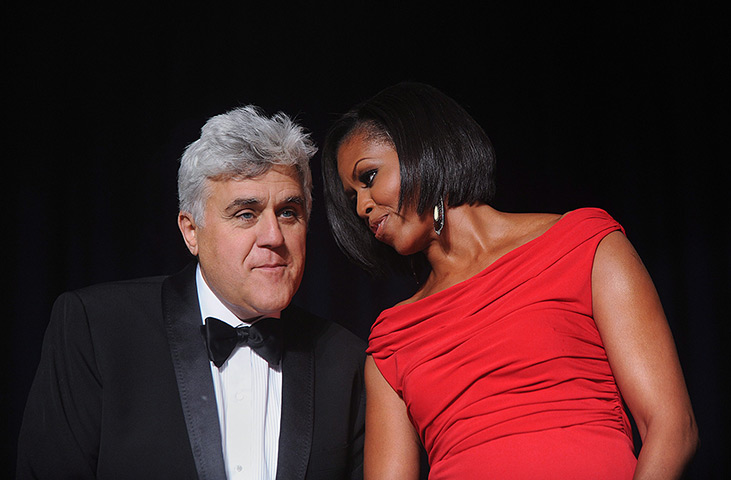 Michelle Obama at 50: 1 May, 2010: First Lady Michelle Obama chats with comedian Jay Leno at the 