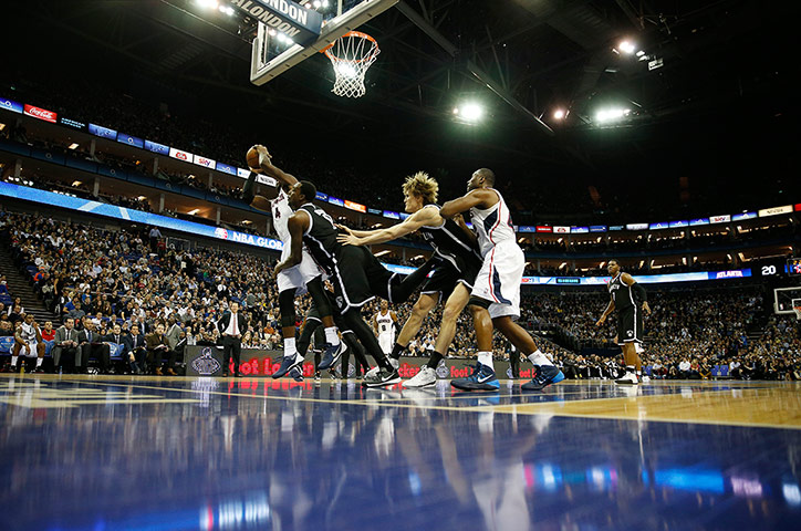 nba at the o2: Action in the first half as Atlanta attack