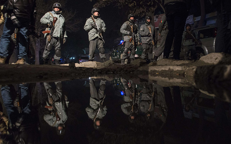 Kabul attack: Afghan police stand guard