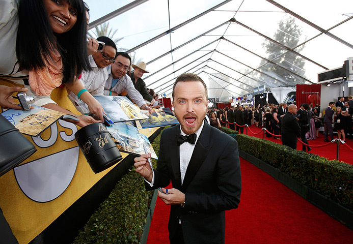 Screen Actors Awards: Actor Aaron Paul, from the drama series 'Breaking Bad', signs an autograph 