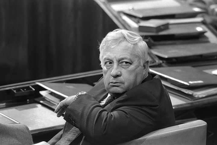 Ariel Sharon in pictures: 1985: Minister of Industry and Trade Ariel Sharon sits in a session of Isra