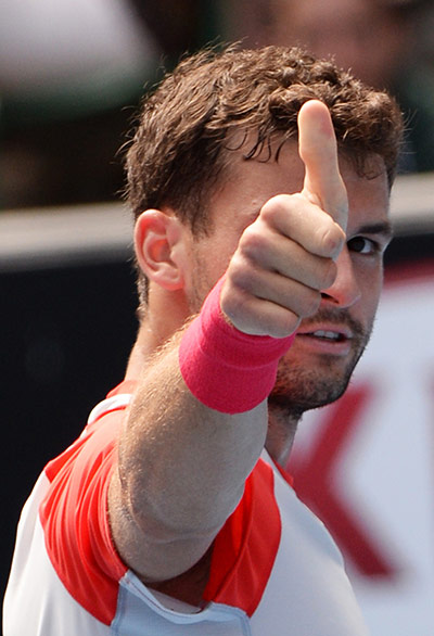 aussie open day 8: Grigor Dimitrov of Bulgaria celebrates