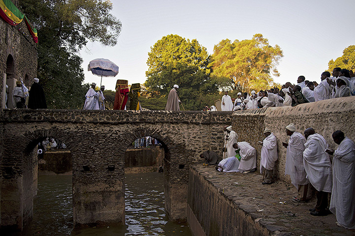 FTA: Carl de Souza: The tabots from St Michael's churches leave the Fasilides baths