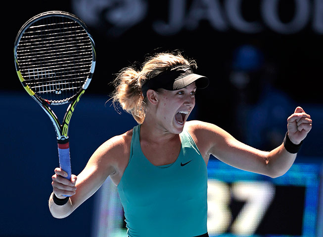 aussie open day 9: Eugenie Bouchard celebraes