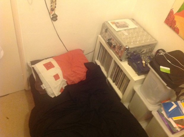 I am 26 and graduated in 2013 with a first class degree. I had to move back because I couldn't afford the rent to stay in Leeds, so I'm back at home. At the moment I sleep on a fold up bed in a small room rammed with ikea storage containers, clothes, loads of vinyl and bags of crap. I have so much stuff. Things really do build up when you've lived away from home for a while. I had an idea I'd be expecting to move back home for a while, but I had no idea I'd be here for this long.