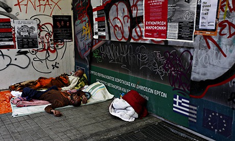 Homeless Greek metro station
