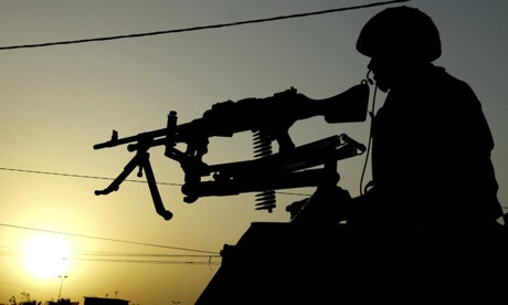 A British soldier on patrol in Basra