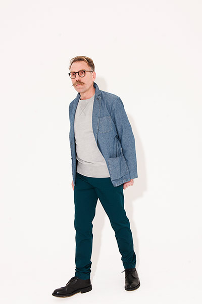 All Ages sweatshirts: grey sweatshirt blue jacket dark blue trousers lace up shoes black