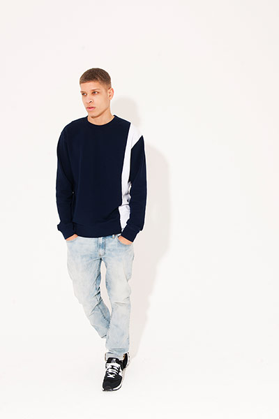 All Ages sweatshirts: black with white stripe sweatshirt jeans trainers 