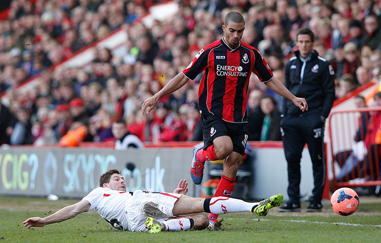 Bournemouth v  Liverpool : Steven Gerrard tackles Lewis Grabban 