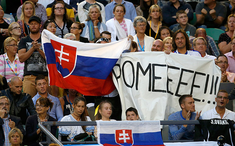 women's final: Fans of Dominika Cibulkova of Slovakia cheer