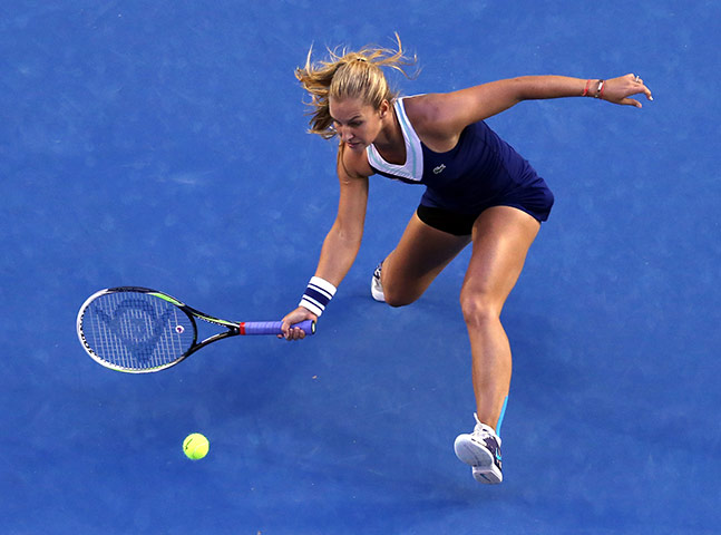 women's final: Dominika Cibulkova makes a forehand return