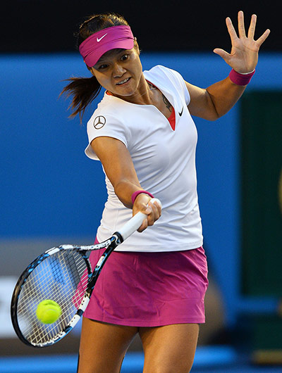 women's final: China's Li Na plays a shot 