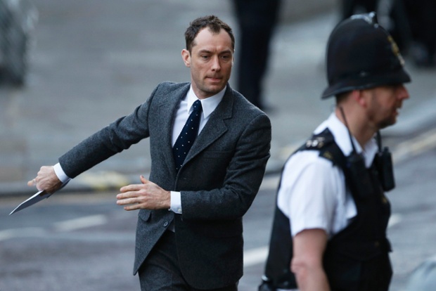 Jude Law arrives at the Old Bailey to give evidence at the ongoing phone-hacking trial.