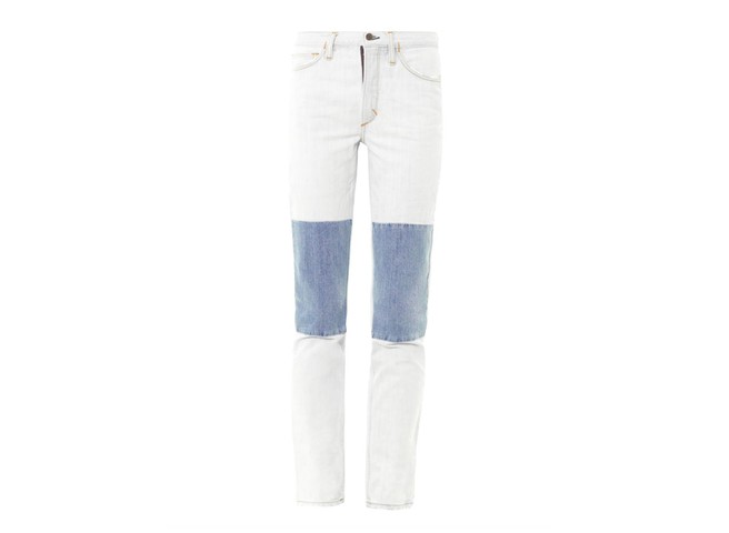 Jeans: The best jeans - white jeans with blue knee patch by Aries