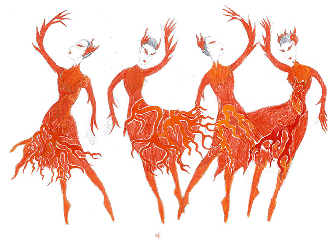 The Prince of the Pagodas: The costume design for Flames