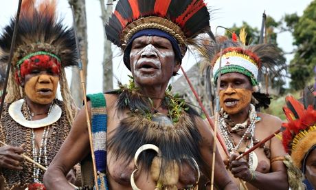 Men from the village of Namasaro, Papua New Guinea, in traditional dress