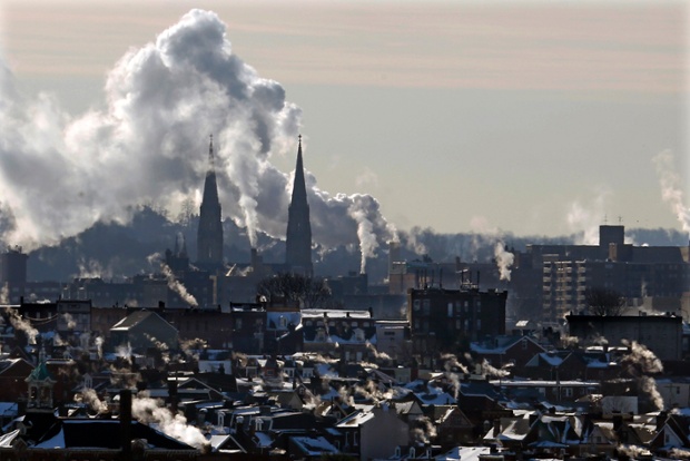Steam rises above the Bloomfield neighbourhood of Pittsburgh as early morning temperatures reach below zero.
