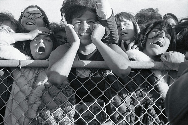 Beatles in America: A group of teenage girls in a crowd of about 10,000 