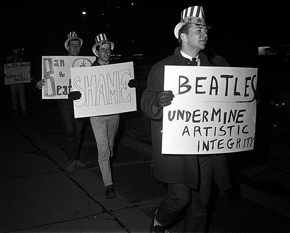 Beatles in America: Anti-Beatles protesters hold placards in New York, 1964