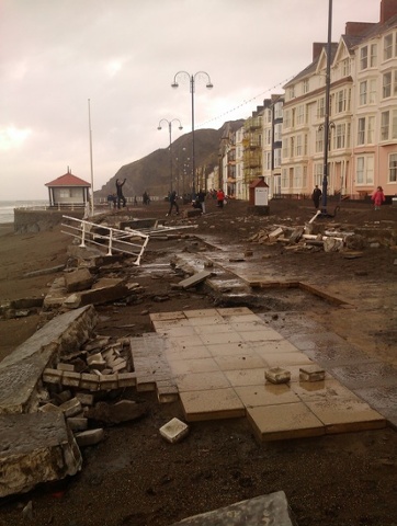 Aberystwyth promenade, after strong winds on Friday.