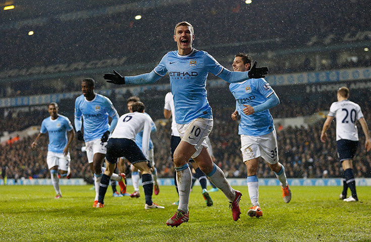 Spurs v Man City: Edin Dzeko celebrates the 3rd City goal
