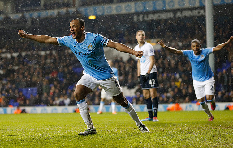 Spurs v Man City: Vincent Kompany celebrates scoring the 5th City goal