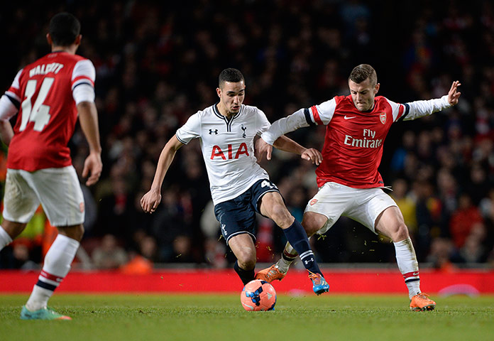 Arsenal versus Spurs: Nabil Bentaleb and Jack Wilshere tussle