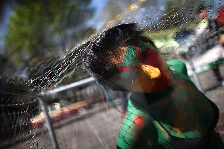 Weekend in pictures: A demonstrator from the AnimaNaturalis animal rights group, with body paint