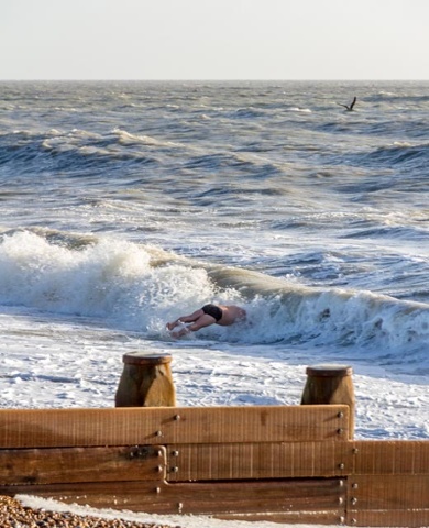 Not the best time of year to be swimming, perhaps? The guy pictured got out OK - went in again and then left looking rather shattered,