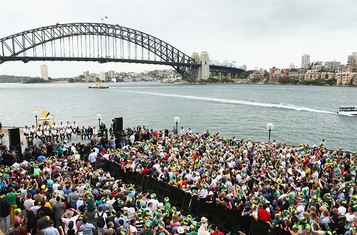 Celebrations: Crowds gather to watch the victory celebrations