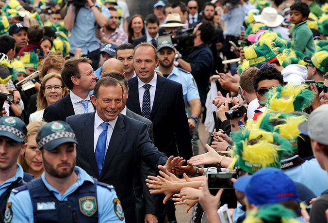 Celebrations: Prime Minister Tony Abbott arrives