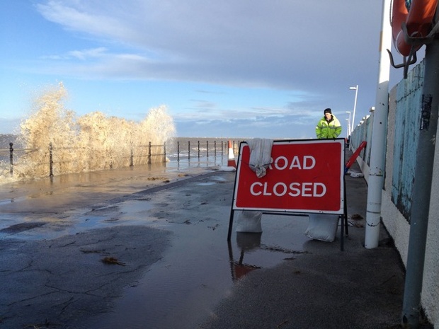 Road closed due to the stormy weather in Hoylake, Wirral