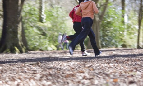 People running in park