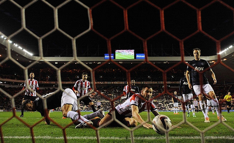 Sunderland versus Utd: Manchester United's Ryan Giggs scores an own goal 