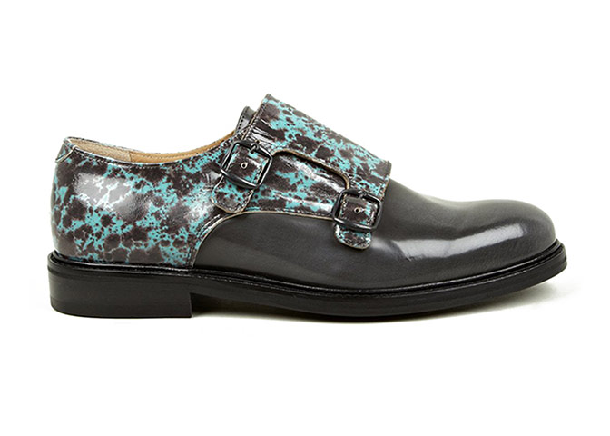 Mens shoes: Men's shoes - grey buckle shoes with mint green marble print by Carven