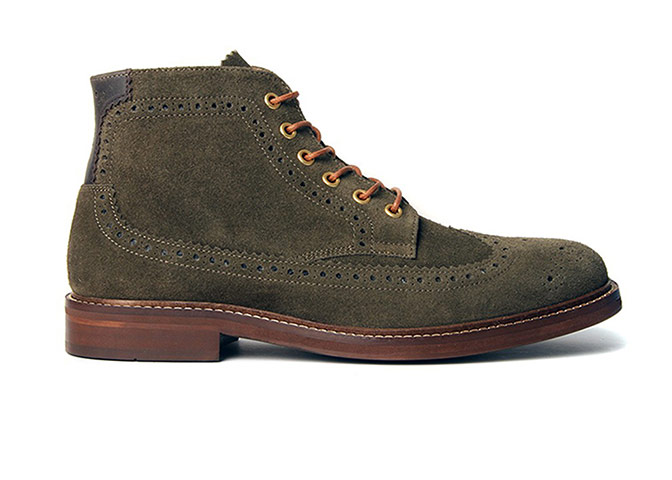 Mens shoes: Men's shoes - khaki brogue boots with brown sole by Hudson